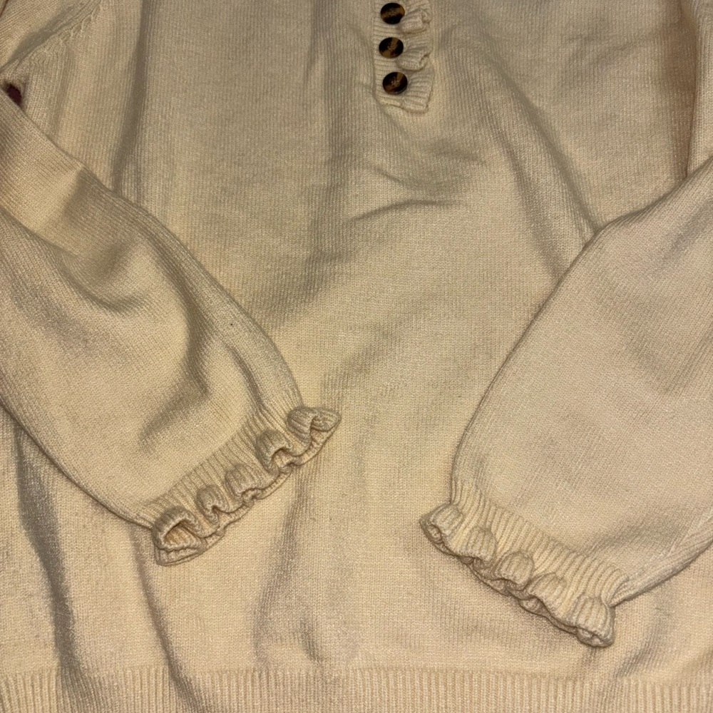 BTFBM Cream Ruffle Neck Button Sweater Boho Cottagecore - Picture 16 of 16